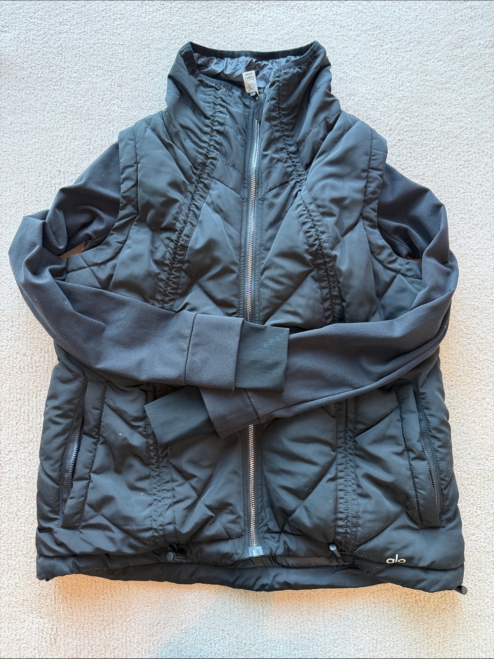 ALO Yoga Black Quilted Vest with Attached Sleeves - XS